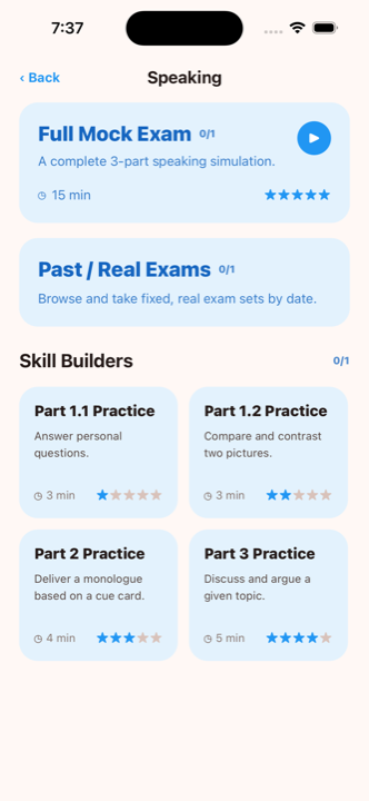 Spiko speaking bo‘limi — mock exam va skill builders
